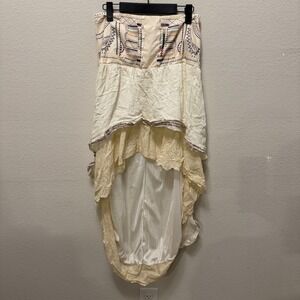 Gamiss Womens Cream Geometric Print Strapless High Low Lace‎ Trim Dress Size S